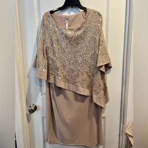 Mother of the Bride evening sequin midi dress taupe Dress Barn woman 16